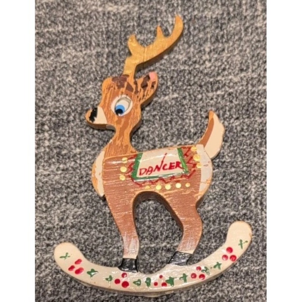 Vtg Hand Painted Wooden Christmas Ornament Dancer Reindeer by Kurt S. Adler